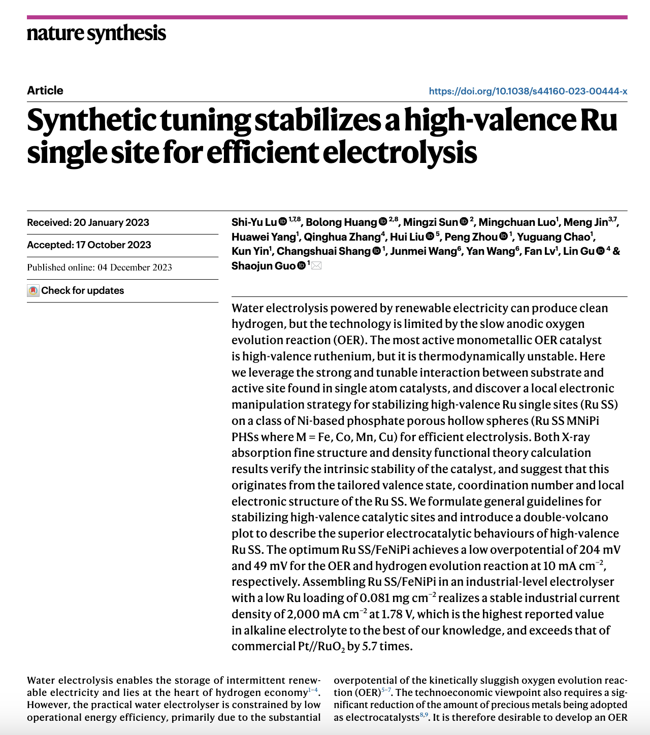 Dynamic Hydrogen low-iridium catalyst breakthrough featured in Nature Synthesis